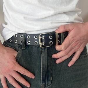 2000s round studded vegan leather belt